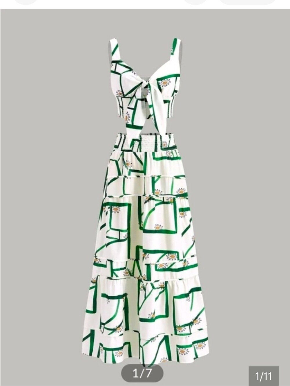 Commense White & Green Tie-Front Crop Top Size Large